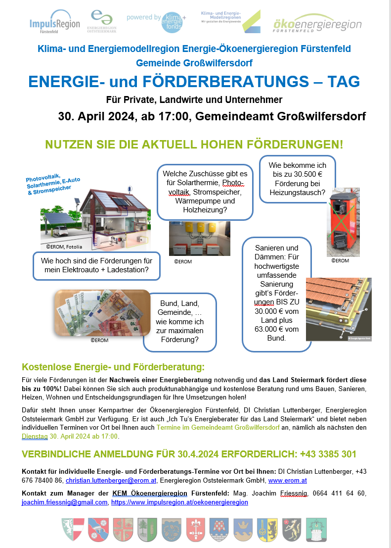 Einladung Energie- & Förderberatungs-Tag in Großwilfersdorf am 30.4.2024